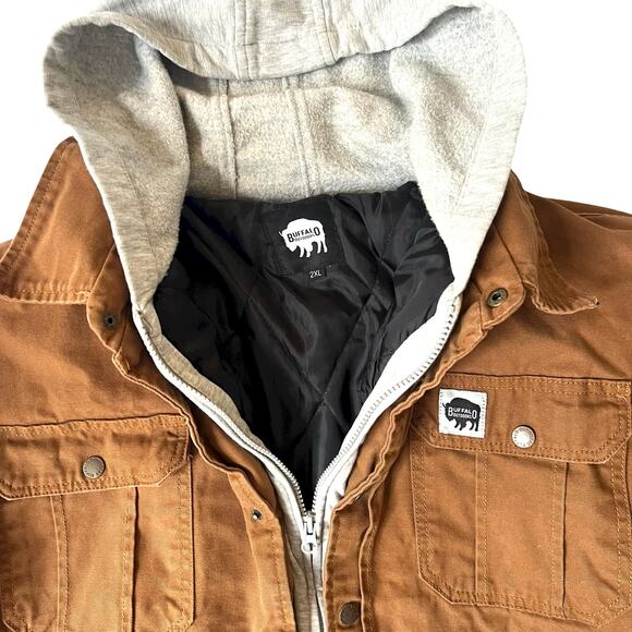 Buffalo Outdoors Men’s 2XL Brown Canvas Work Jacket w/ Gray Sweatshirt Hood - Picture 9 of 16